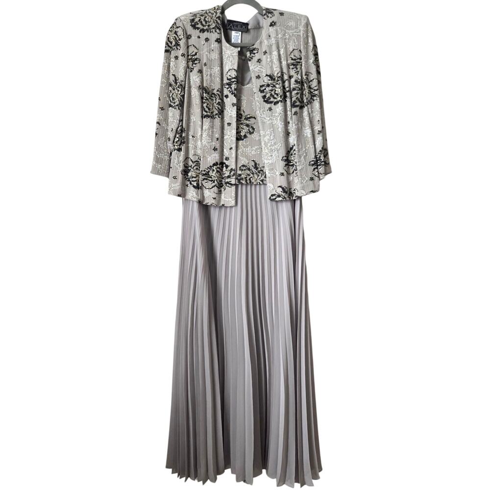 Alex Evenings Taupe Gray Formal Dress and Jacket Mother of the Bride 14P Petite